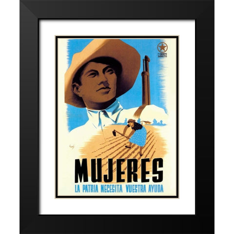 Mujeres La Patria Necesita Vuestra Ayuda Black Modern Wood Framed Art Print with Double Matting by Unknown