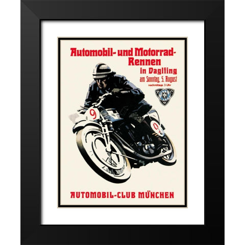 Automobile and Motorcycle Race - Munich Black Modern Wood Framed Art Print with Double Matting by Unknown