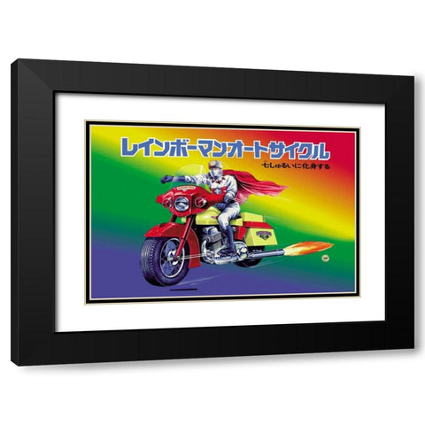 Japanese Superhero on Motorcycle Black Modern Wood Framed Art Print with Double Matting by Unknown