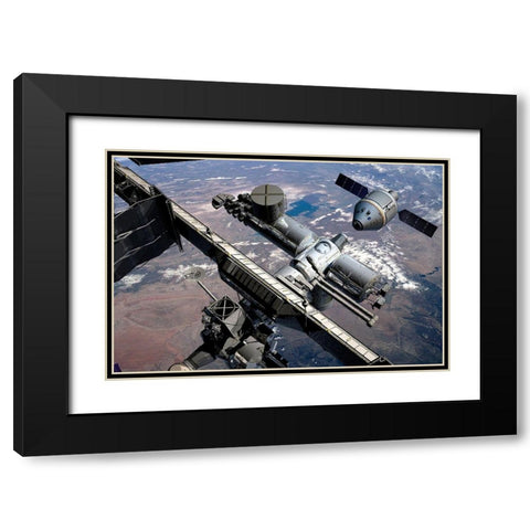 Orion Preparing to Dock with ISS, Project Constellation Black Modern Wood Framed Art Print with Double Matting by NASA