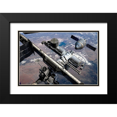 Orion Preparing to Dock with ISS, Project Constellation Black Modern Wood Framed Art Print with Double Matting by NASA