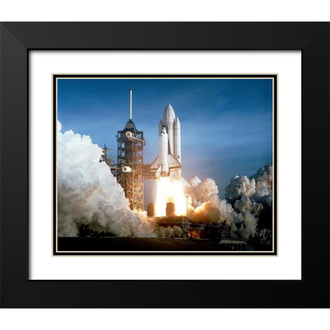 Launch of the First Flight of Space Shuttle Columbia, 1981 Black Modern Wood Framed Art Print with Double Matting by NASA