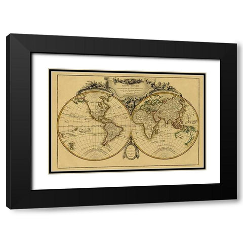 Mappemonde, 1782 - Tea Stained Black Modern Wood Framed Art Print with Double Matting by Janvier, Jean