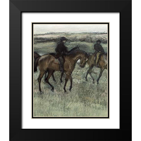 Race Horses (center) Black Modern Wood Framed Art Print with Double Matting by Degas, Edgar