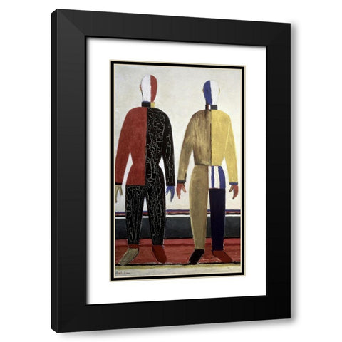 Sportsmen (left) Black Modern Wood Framed Art Print with Double Matting by Malevich, Kazimir