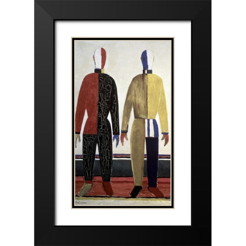 Sportsmen (left) Black Modern Wood Framed Art Print with Double Matting by Malevich, Kazimir