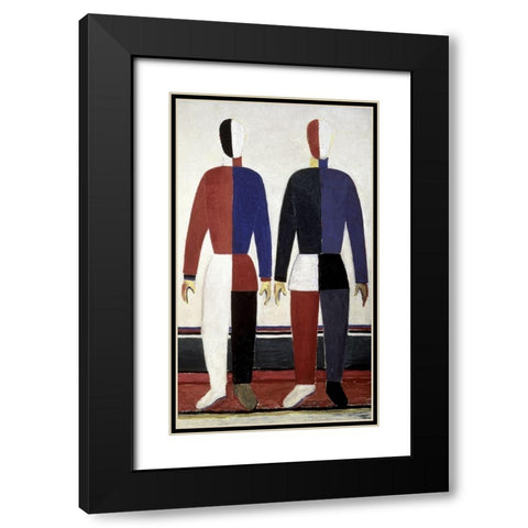 Sportsmen (right) Black Modern Wood Framed Art Print with Double Matting by Malevich, Kazimir