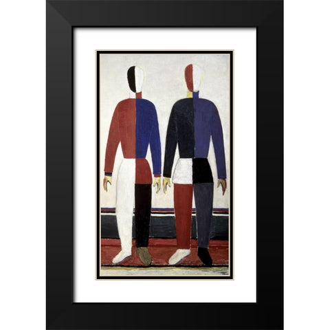 Sportsmen (right) Black Modern Wood Framed Art Print with Double Matting by Malevich, Kazimir