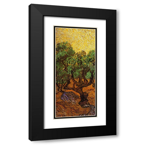 Olive Trees With Yellow Sky And Sun - left Black Modern Wood Framed Art Print with Double Matting by Van Gogh, Vincent