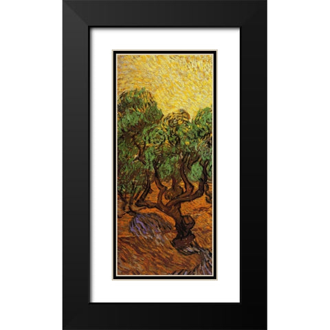 Olive Trees With Yellow Sky And Sun - left Black Modern Wood Framed Art Print with Double Matting by Van Gogh, Vincent