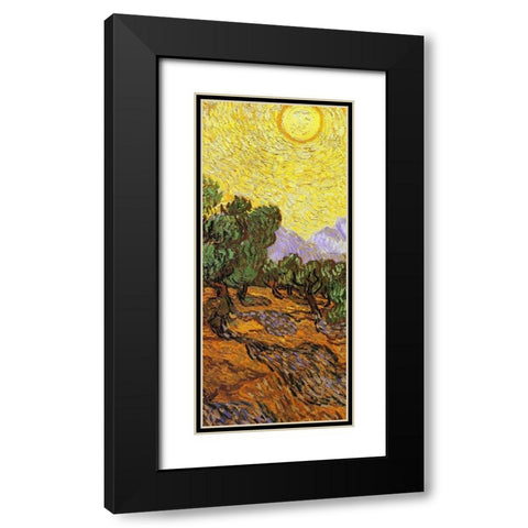 Olive Trees With Yellow Sky And Sun (center) Black Modern Wood Framed Art Print with Double Matting by Van Gogh, Vincent