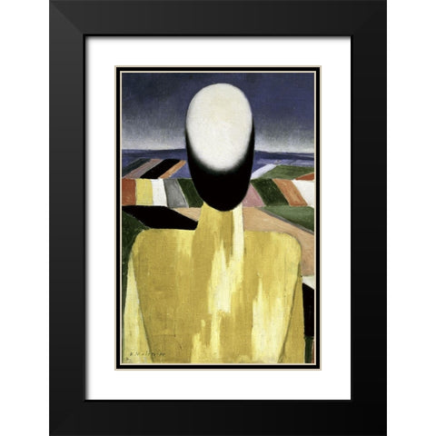 Two Farmers (left) Black Modern Wood Framed Art Print with Double Matting by Malevich, Kazimir