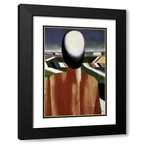 Two Farmers (right) Black Modern Wood Framed Art Print with Double Matting by Malevich, Kazimir