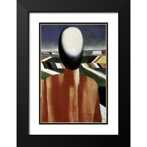 Two Farmers (right) Black Modern Wood Framed Art Print with Double Matting by Malevich, Kazimir