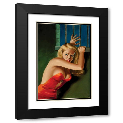 The Prisoner - Pulp Cover Black Modern Wood Framed Art Print with Double Matting by Driben, Peter