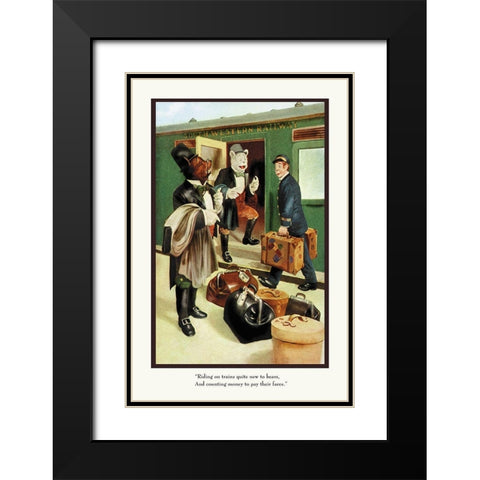 Teddy Roosevelts Bears: Teddy B and Teddy G Riding Trains Black Modern Wood Framed Art Print with Double Matting by Culver, R.K.