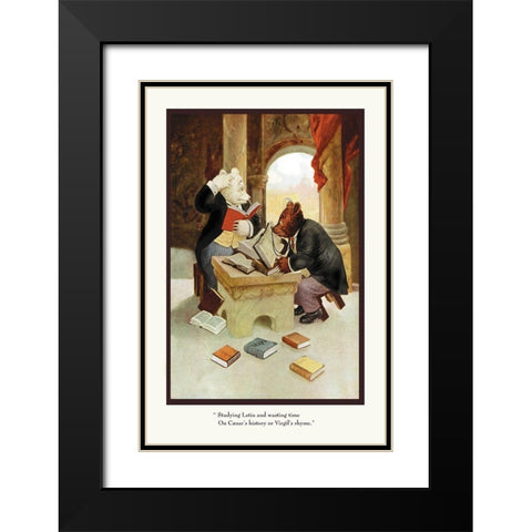 Teddy Roosevelts Bears: Teddy B and Teddy G Studying Latin Black Modern Wood Framed Art Print with Double Matting by Culver, R.K.