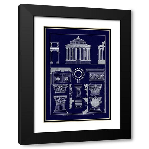 Temple of Vesta at Tivoli, Incantana at Salonichi (Blueprint) Black Modern Wood Framed Art Print with Double Matting by Buhlmann, J.