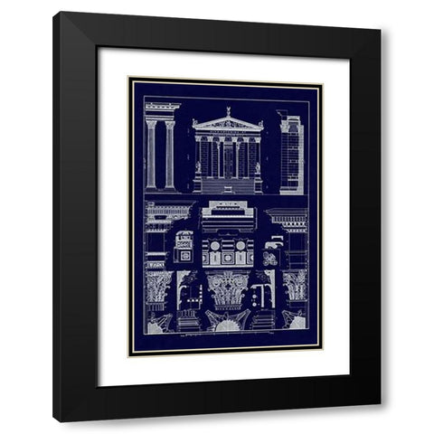 Temples of Antonius, Castor and Mars (Blueprint) Black Modern Wood Framed Art Print with Double Matting by Buhlmann, J.