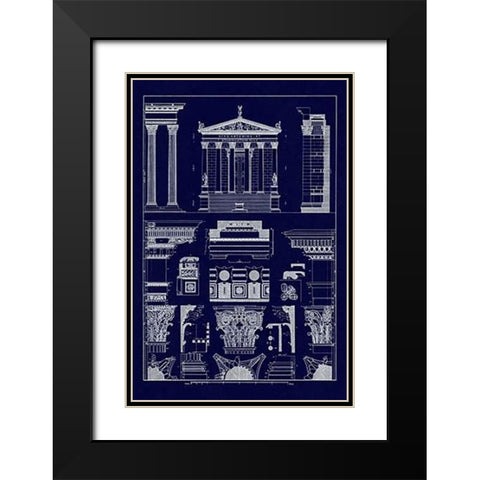 Temples of Antonius, Castor and Mars (Blueprint) Black Modern Wood Framed Art Print with Double Matting by Buhlmann, J.