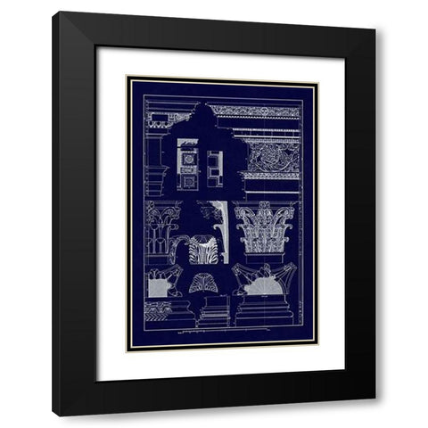 Entablatures, Capitals and Bases (Blueprint) Black Modern Wood Framed Art Print with Double Matting by Buhlmann, J.