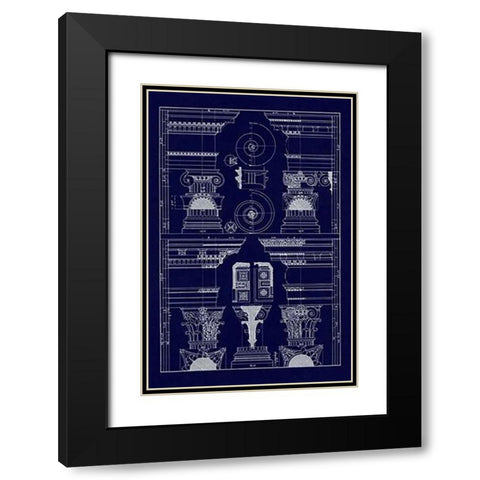 Pediments of the Renaissance (Blueprint) Black Modern Wood Framed Art Print with Double Matting by Buhlmann, J.