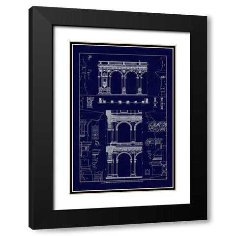 Porch of the Cathedral of Spoleto and Arcade from Palazzo Farnese (Blueprint) Black Modern Wood Framed Art Print with Double Matting by Buhlmann, J.