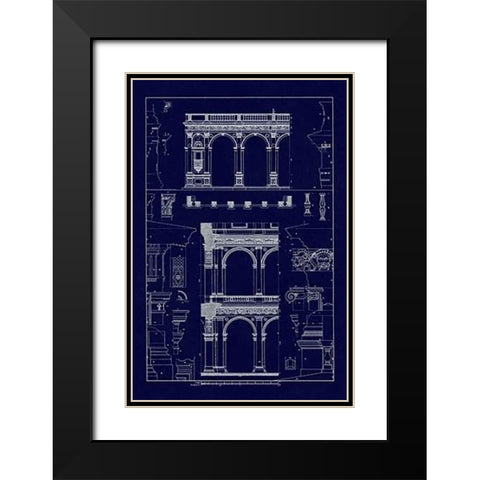 Porch of the Cathedral of Spoleto and Arcade from Palazzo Farnese (Blueprint) Black Modern Wood Framed Art Print with Double Matting by Buhlmann, J.