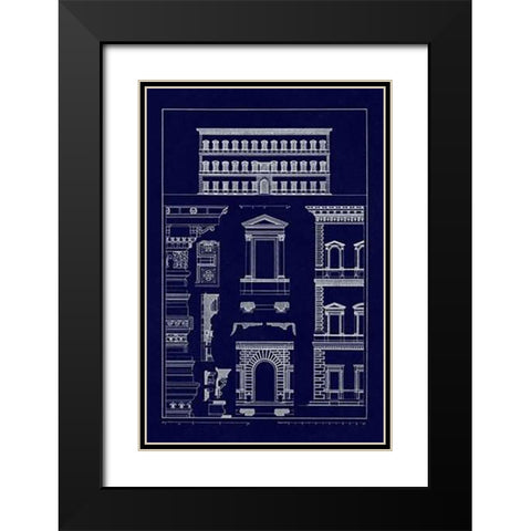 Palazzo Vendramin - Calergi at Venice (Blueprint) Black Modern Wood Framed Art Print with Double Matting by Buhlmann, J.