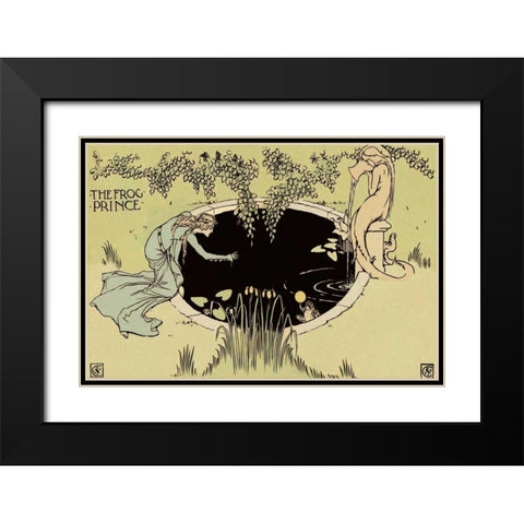Frog Prince - The Fountain Black Modern Wood Framed Art Print with Double Matting by Crane, Walter