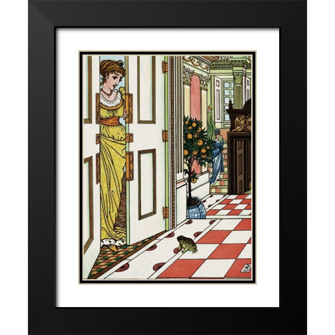 Frog Prince - Greeting the Frog Black Modern Wood Framed Art Print with Double Matting by Crane, Walter