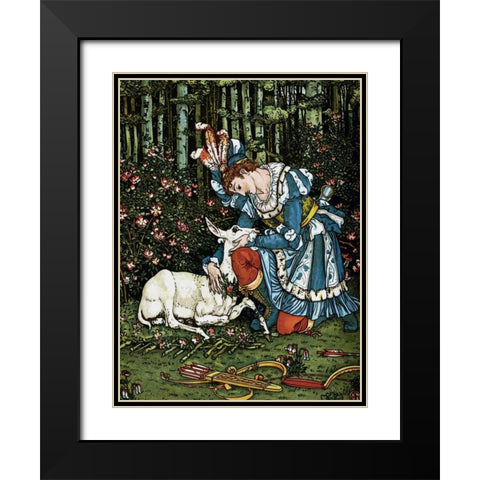 Hind in the Wood - In the Forest Black Modern Wood Framed Art Print with Double Matting by Crane, Walter