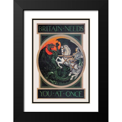 WWI: Britain Needs You at Once Black Modern Wood Framed Art Print with Double Matting by Anonymous