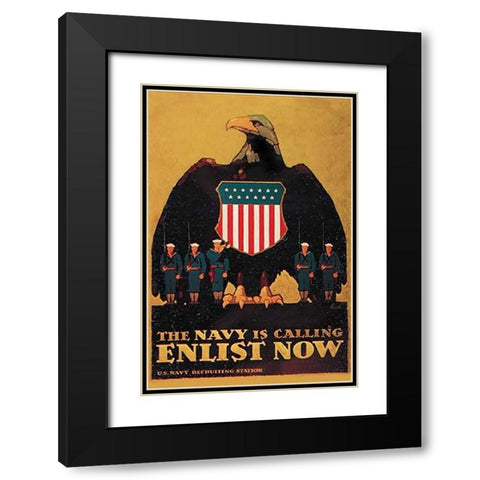 WWI: Navy is Calling: Enlist Now Black Modern Wood Framed Art Print with Double Matting by Britton