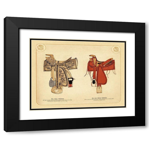 Saddles and Tack: Texas and Red Texas Saddles Black Modern Wood Framed Art Print with Double Matting by Unknown