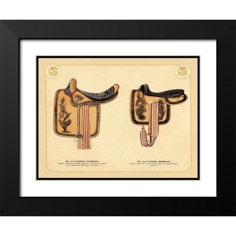 Saddles and Tack: Ladies Saddles #4 Black Modern Wood Framed Art Print with Double Matting by Unknown