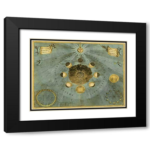 Maps of the Heavens: Phases Luna Black Modern Wood Framed Art Print with Double Matting by Cellarius, Andreas