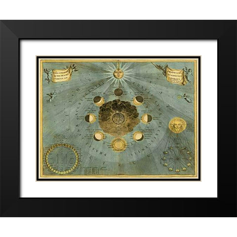 Maps of the Heavens: Phases Luna Black Modern Wood Framed Art Print with Double Matting by Cellarius, Andreas