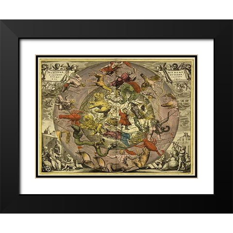 Maps of the Heavens: Hemisphaeriibore Alis Coelietterrae Black Modern Wood Framed Art Print with Double Matting by Cellarius, Andreas