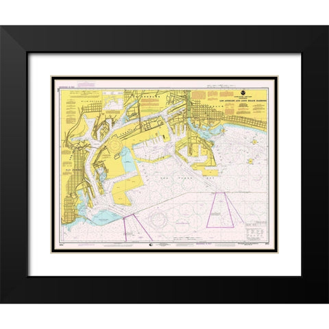 Nautical Chart - Los Angeles and Long Beach Harbors ca. 1998 Black Modern Wood Framed Art Print with Double Matting by NOAA Historical Map and Chart Collection