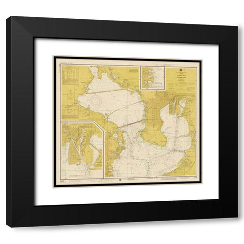 Nautical Chart - Tampa Bay - Northern Part ca. 1975 - Sepia Tinted Black Modern Wood Framed Art Print with Double Matting by NOAA Historical Map and Chart Collection