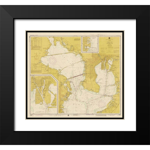 Nautical Chart - Tampa Bay - Northern Part ca. 1975 - Sepia Tinted Black Modern Wood Framed Art Print with Double Matting by NOAA Historical Map and Chart Collection