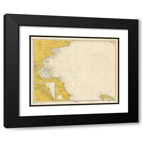 Nautical Chart - Massachusetts Bay ca. 1970 - Sepia Tinted Black Modern Wood Framed Art Print with Double Matting by NOAA Historical Map and Chart Collection