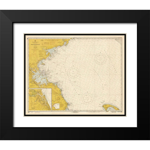 Nautical Chart - Massachusetts Bay ca. 1970 - Sepia Tinted Black Modern Wood Framed Art Print with Double Matting by NOAA Historical Map and Chart Collection