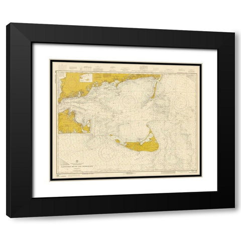 Nautical Chart - Nantucket Sound and Approaches ca. 1973 - Sepia Tinted Black Modern Wood Framed Art Print with Double Matting by NOAA Historical Map and Chart Collection