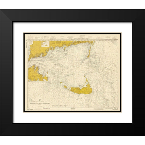 Nautical Chart - Nantucket Sound and Approaches ca. 1973 - Sepia Tinted Black Modern Wood Framed Art Print with Double Matting by NOAA Historical Map and Chart Collection