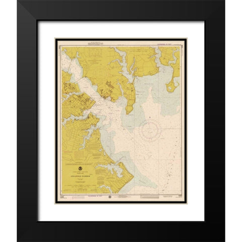 Nautical Chart - Annapolis Harbor ca. 1975 - Sepia Tinted Black Modern Wood Framed Art Print with Double Matting by NOAA Historical Map-Chart