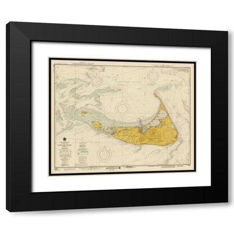 Nautical Chart - Nantucket Island ca. 1975 - Sepia Tinted Black Modern Wood Framed Art Print with Double Matting by NOAA Historical Map-Chart