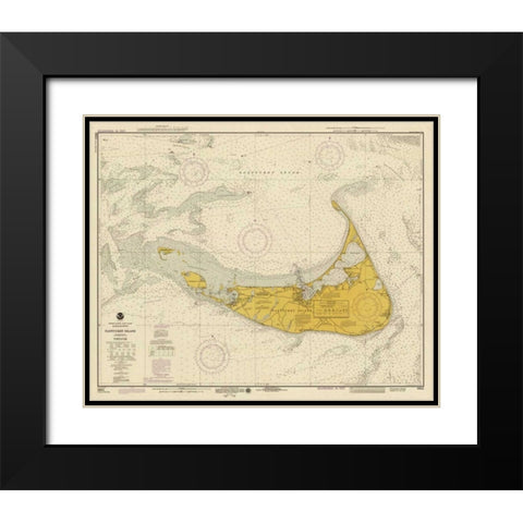 Nautical Chart - Nantucket Island ca. 1975 - Sepia Tinted Black Modern Wood Framed Art Print with Double Matting by NOAA Historical Map-Chart