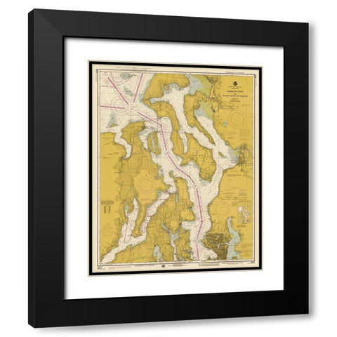 Nautical Chart - Admiralty Inlet and Puget Sound to Seattle ca. 1975 - Sepia Tinted Black Modern Wood Framed Art Print with Double Matting by NOAA Historical Map and Chart Collection